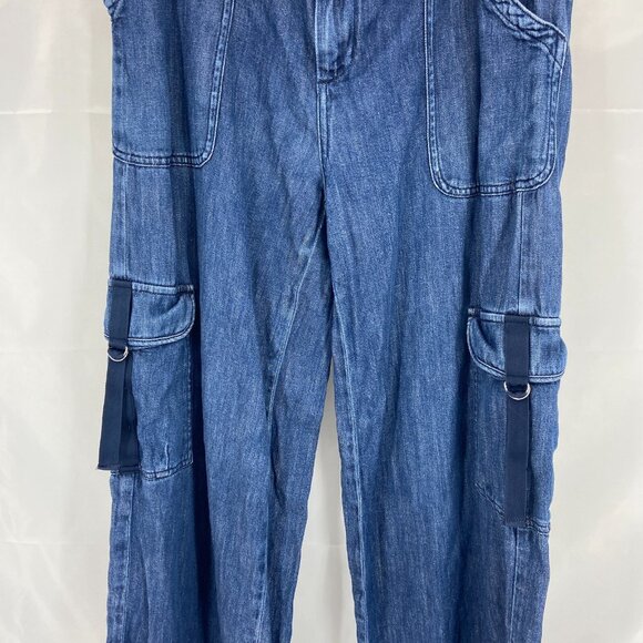 Anthropologie Pilcro Women 29 Cargo Jeans Wide Leg Medium Wash Denim Distressed - Picture 2 of 11